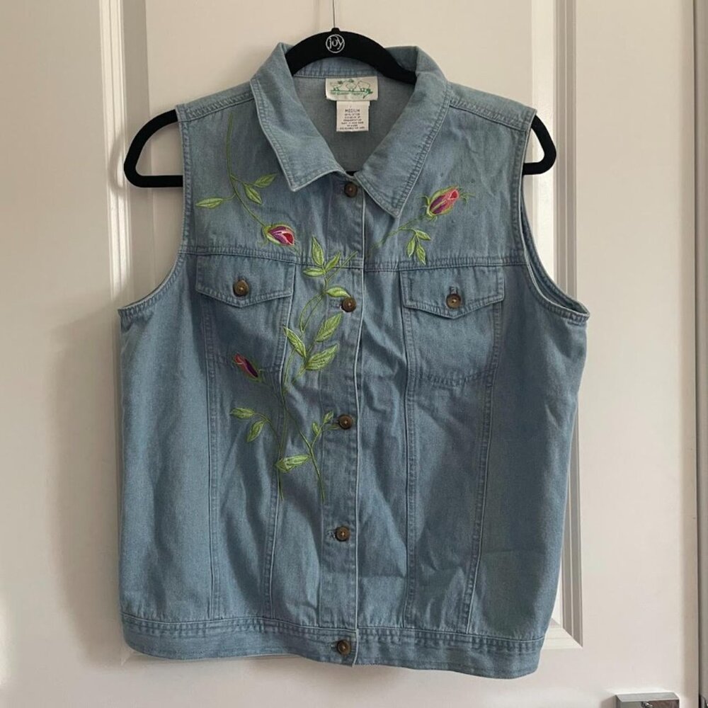 Vintage 90s denim embroidered vest
